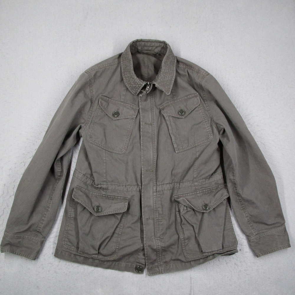 Aspesi Mens XL Gray Cotton Twill Field Jacket Full Zip Utility M-65 Style Coat